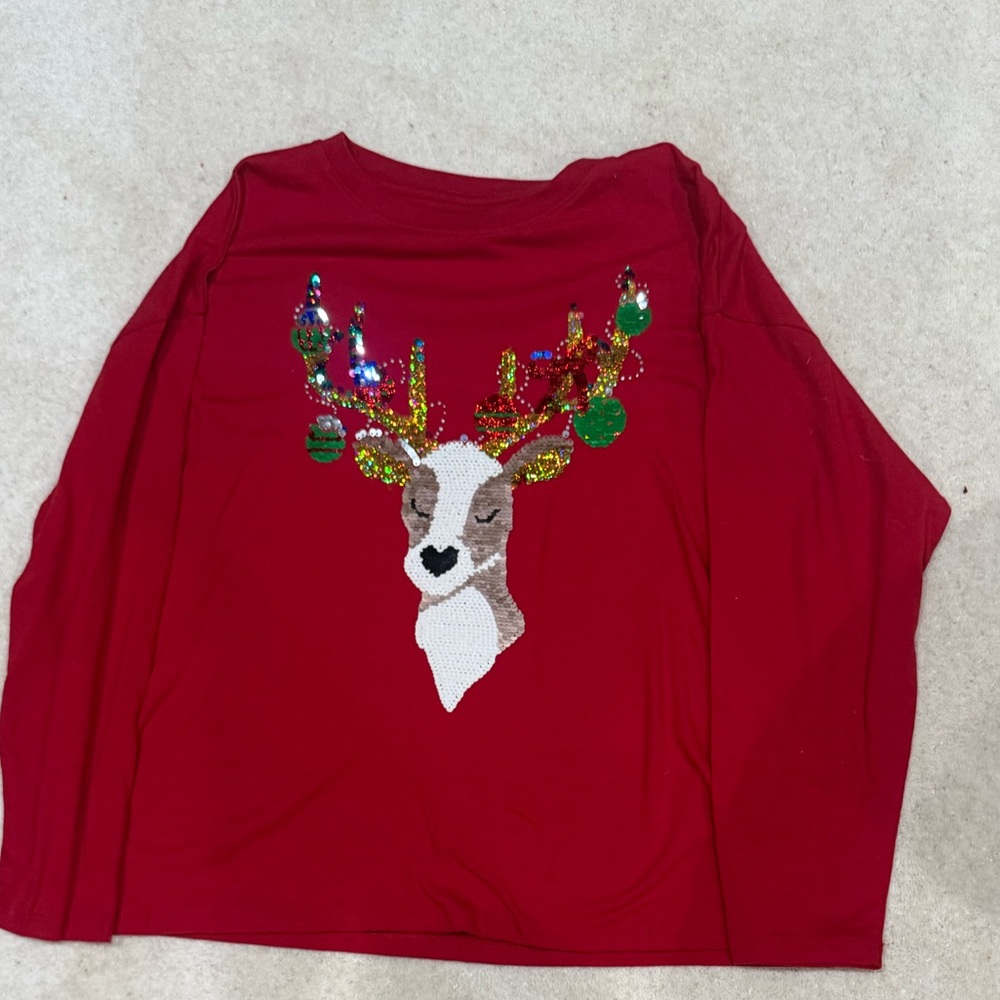 NWT Plus Size XL (14-16) Wonder Nation Red Sequin Reindeer Sweater